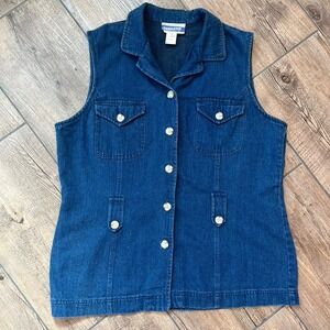 Vintage Pendleton Denim Button Down Sleevelees‎ Shirt Women's Petite 14
